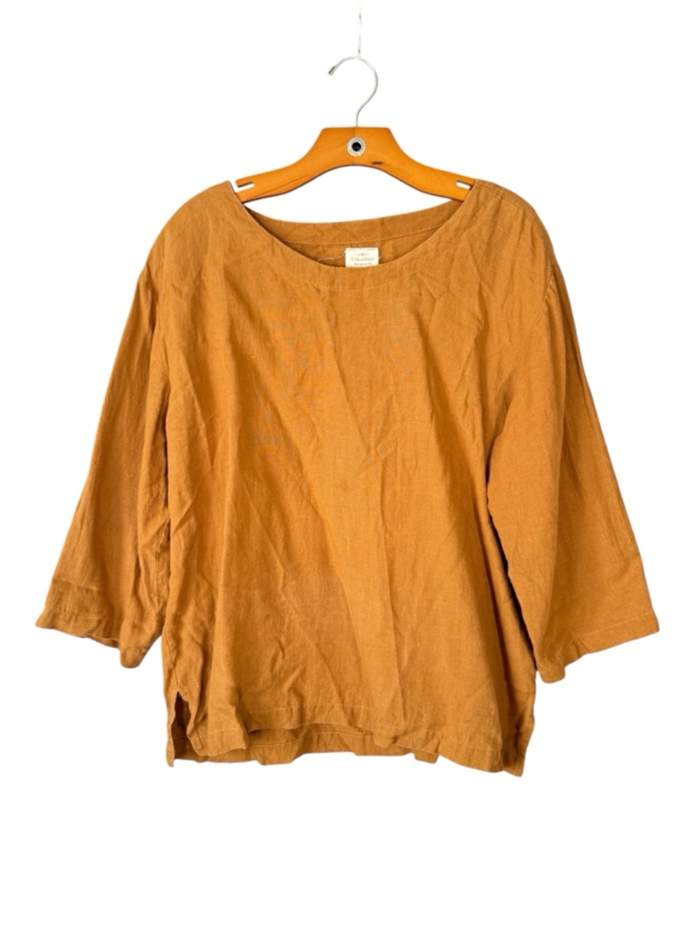 Vikolino 100% European Linen Top Lagenlook Yellow 3/4 Sleeve Beachy Coastal XL